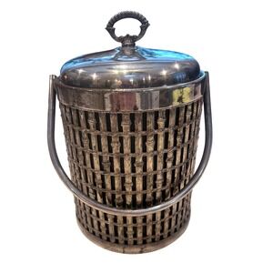 Vintage Hollywood Regency Faux‎ Bamboo Silver Plated Lidded Ice
Bucket.